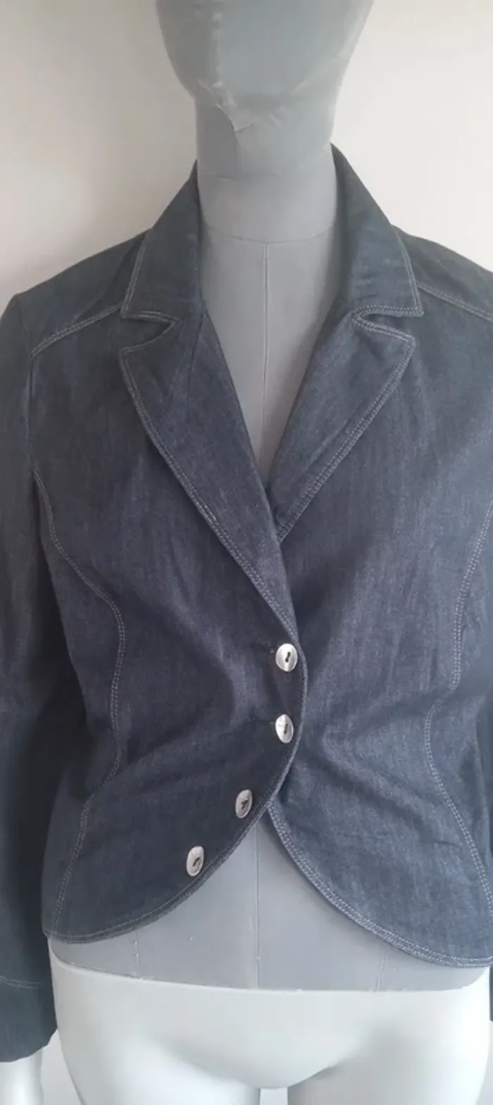 Veste vintage en jean Bleu 1 bleu 2 bleu 3 - photo numéro 2