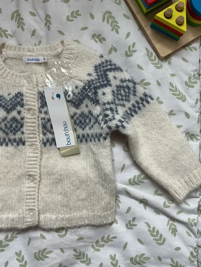 gilet crème dessin bleu très chaud 9 mois bout'chou - photo numéro 4