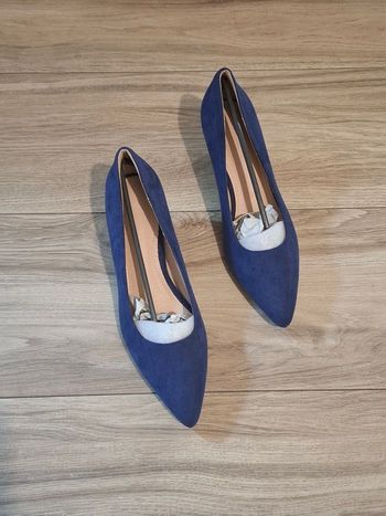 Escarpins chaussures à talon daim habillées élégante femme bleu 