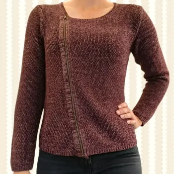 Jolie petite veste en maille métallisée style perfecto prune Scottage taille M