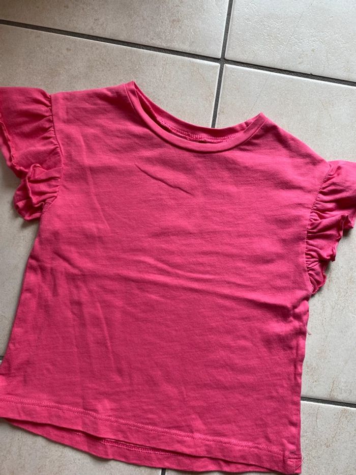 Lot de 3 t-shirt fille Zara 86 / 92 cm rose kaki - photo numéro 7