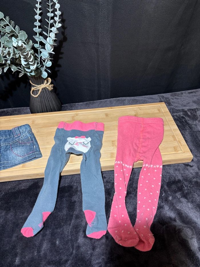 Jupe en jeans fille taille 3 mois + 2 paires de collant - photo numéro 3