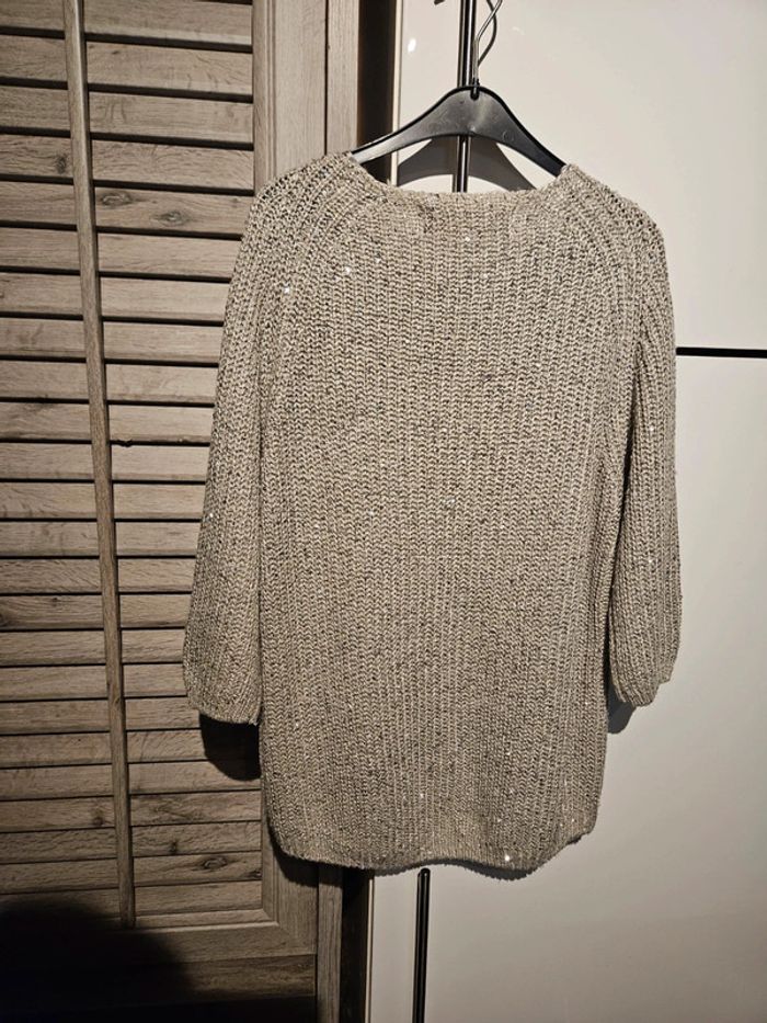 Pull manche 3/4 Zara Knit taille S beige avec quelques strass - photo numéro 5