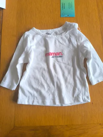 306330 tee-shirt ML Blanc garçon 3 mois "maman je t'aime"