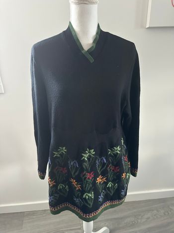 Pull à fleurs noir et multicolore Vintage T44 XXL