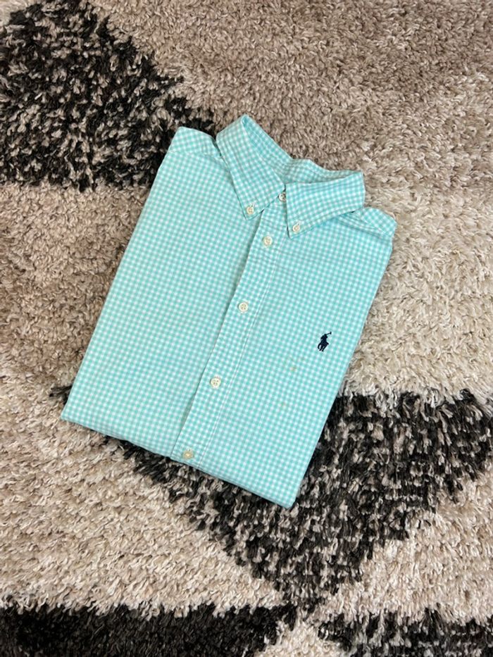 Chemisette Ralph Lauren bleu et blanc taille 16 ans logo noir style old money