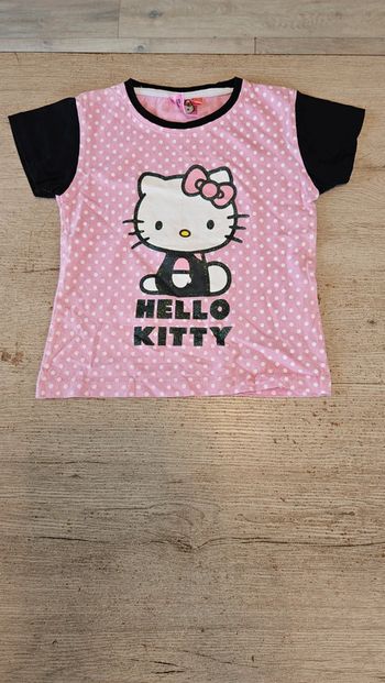 T shirt à manches courtes noir rose clair et blanc, Hello Kitty, 8 ans, neuf sans étiquette