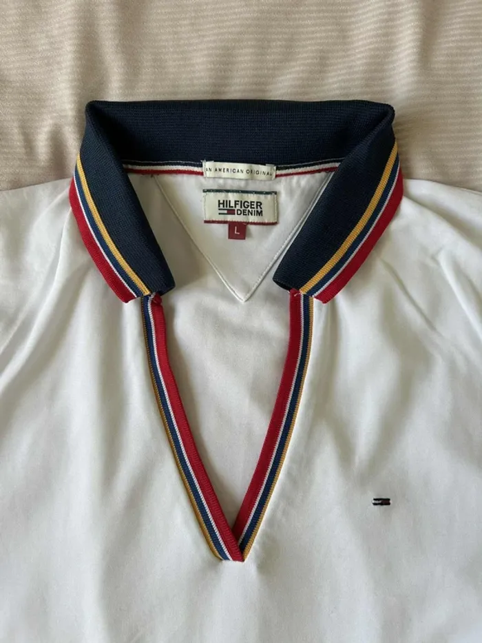 Polo blanc Hilfiger Denim col coloré Taille L . - photo numéro 3