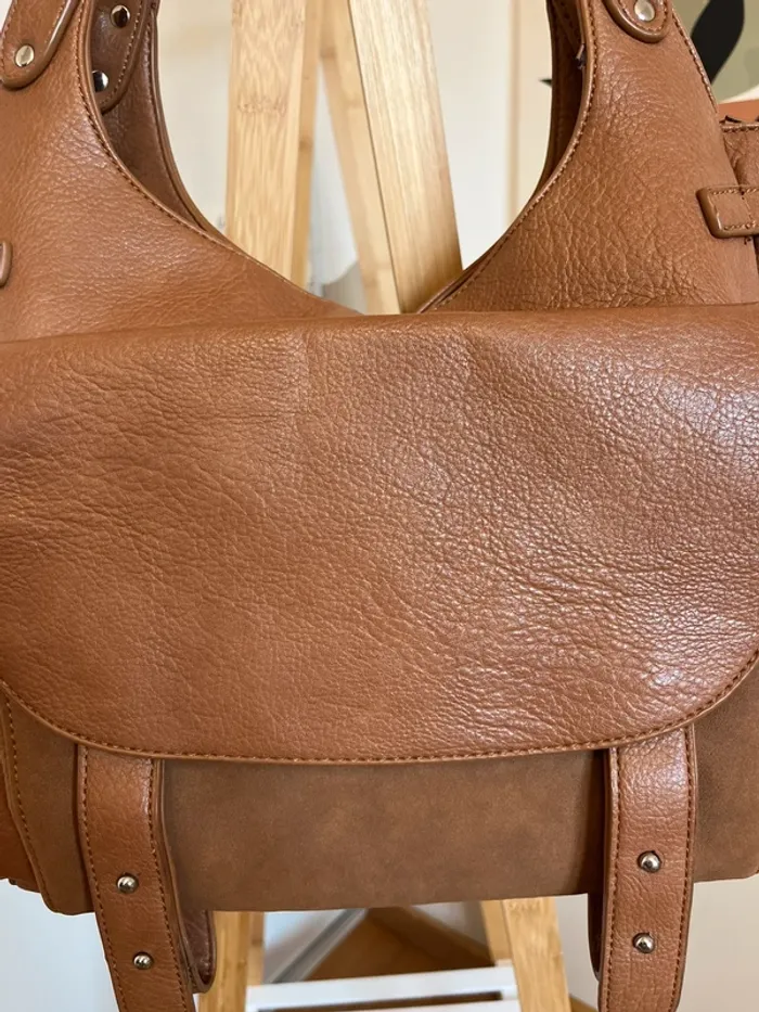 Sac vintage marron en cuir synthétique très bon état [ref 2508SBr156] - photo numéro 4