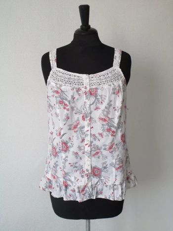 Top bretelles blanc motifs gris/corail Jac Jac 40 NEUF