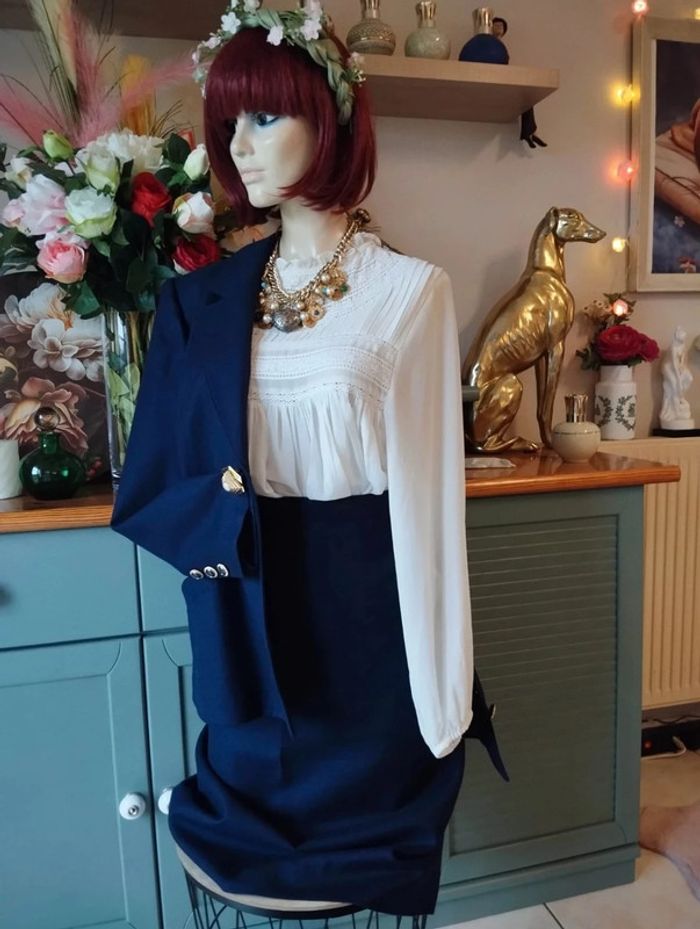 💞 Ensemble Vintage Blazer & Jupe Pure Laine T42/44💞 - photo numéro 6