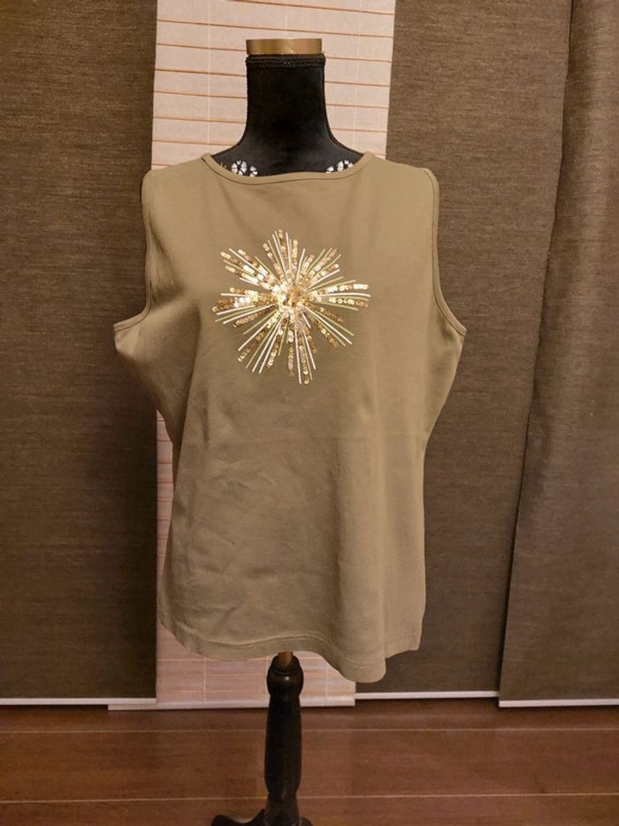 Débardeur kaki avec sequins dorés