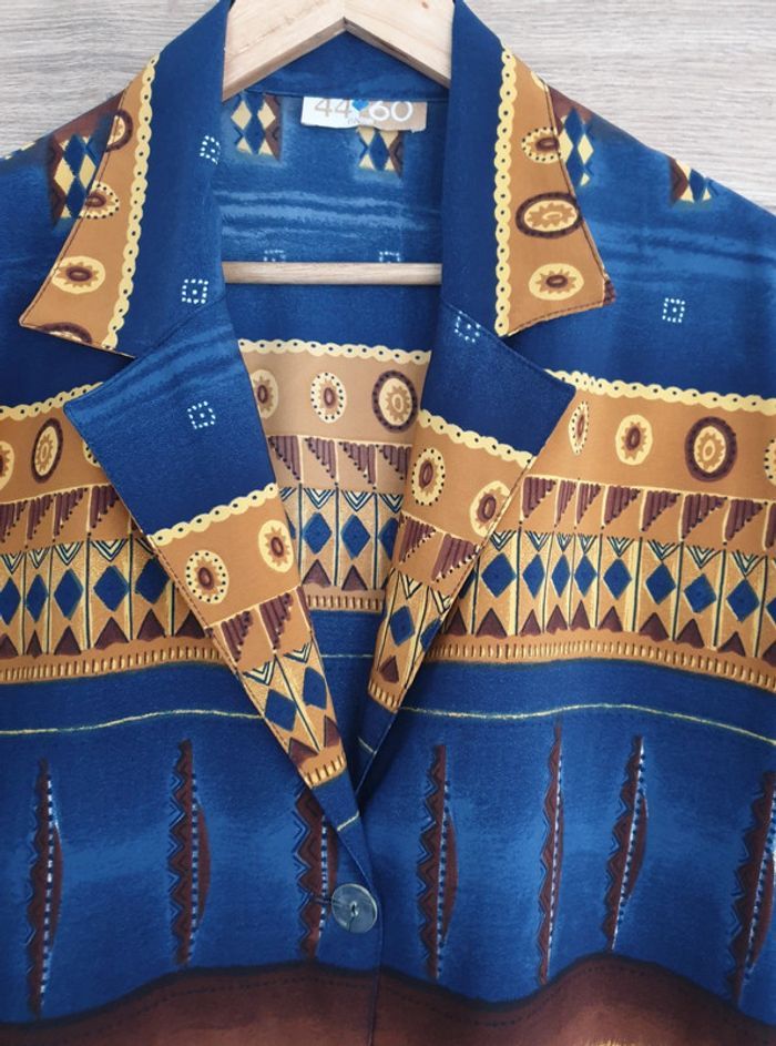 Chemise vintage bleu orange jaune marron - photo numéro 3