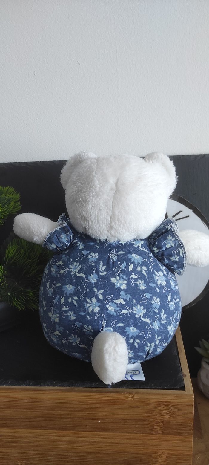 doudou ours boule ajena peluche fleur bleu marine blanc ancien Noir Bille Tissu - photo numéro 2
