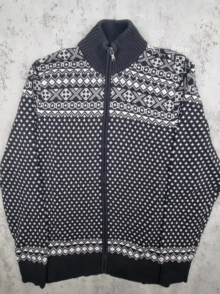 Veste zippée en maille jacquard Tommy Hilfiger – Noir & blanc – Taille XL Hommes (mesures en photos) - photo numéro 3