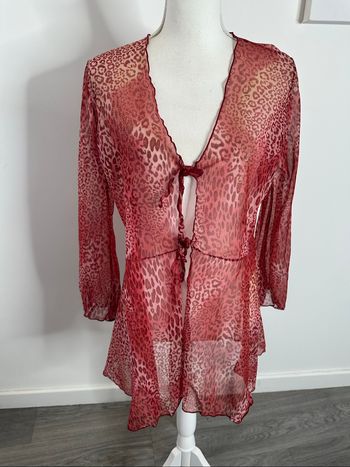 Kimono en mesh rouge et doré léopard Y2K TU