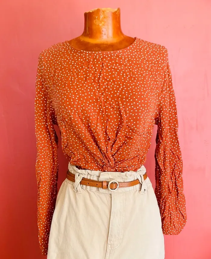 Élégante petite blouse manches longues, à pois