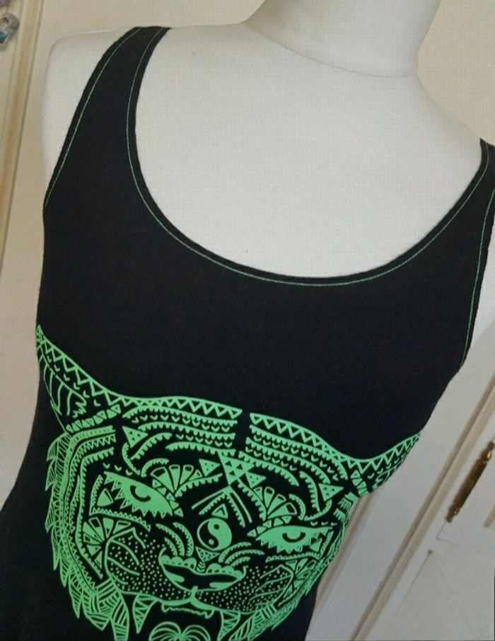 T shirt éthnique tigre fluo vert - photo numéro 3