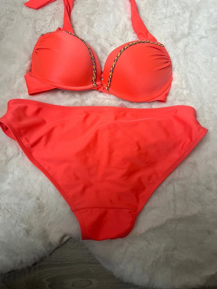 Maillot de bain corail fluo satiné femme - photo numéro 5
