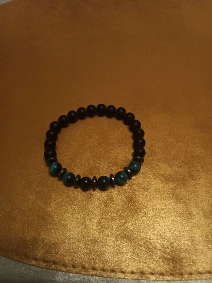 Bracelet tendance noir et bleu œil de tigre - photo numéro 2