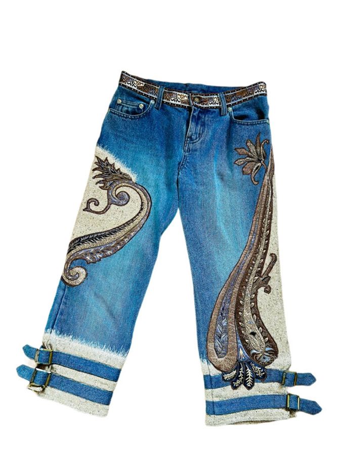 🤎🌿Jean court vintage folk hippie boho 70´s style floral paisley cropped jeans🌿🤎 - photo numéro 2