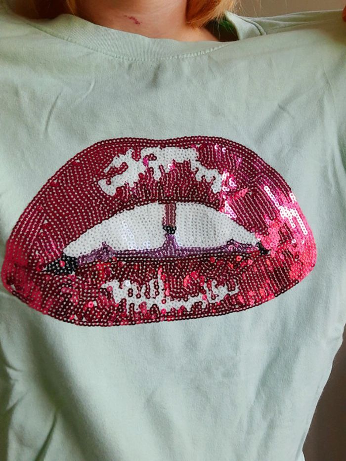 Sweat eleven paris vert d'eau et sequins L - photo numéro 4