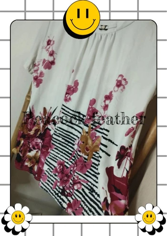T-shirt blanc fleuri rose xxl /xxxl - photo numéro 3