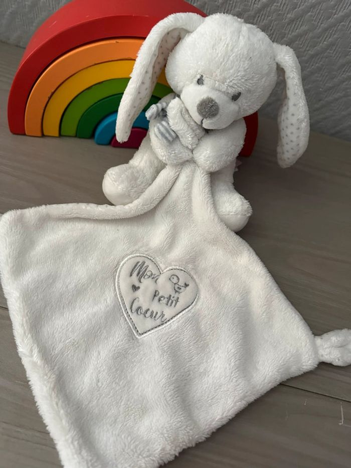 Doudou peluche Lapin mon petit coeur  pommette - photo numéro 2