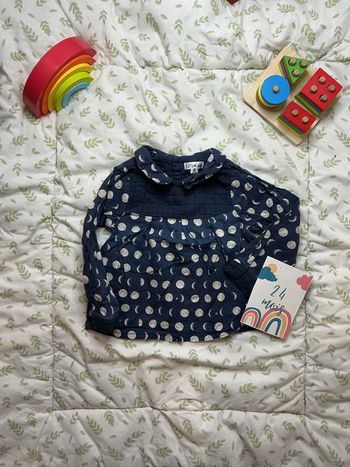 blouse manches longues marine à motifs beige 24 mois kimbaloo