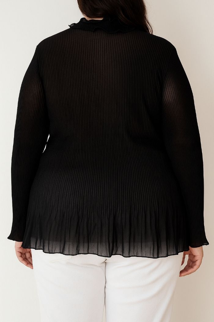 Chemisier noir plissé à volants, taille 44 ( XL/XXL ) - photo numéro 2