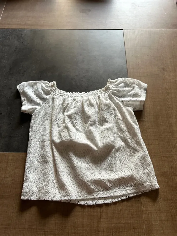 T-shirt avec dentelle femme, blanc taille S - photo numéro 3