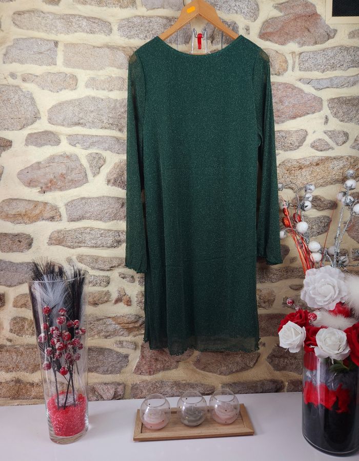 Robe de soirée manches évasées vert sapin pailleté argenté Femme taille 52 marque Asos 💎