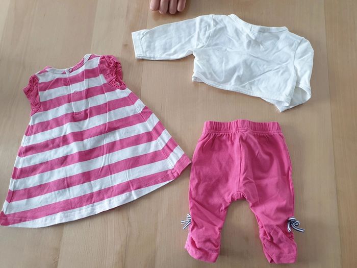 Ensemble bébé fille rose papillons 1 mois robe + legging + gilet - photo numéro 3