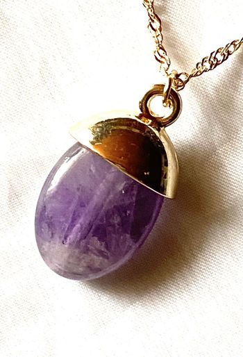 Collier Pendentif Grosse Pierre Ovale Mauve Demi Coupole Bijou Doré Fantaisie Femmes