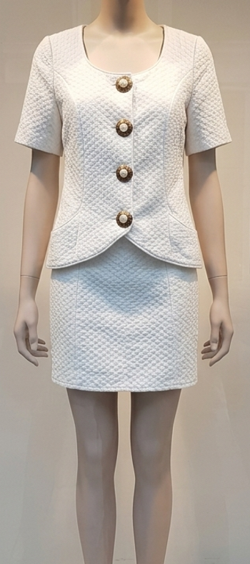 Ensemble Tailleur Jupe Unique - Fait Main - Blanc Gaufré - Style Vintage/Chic