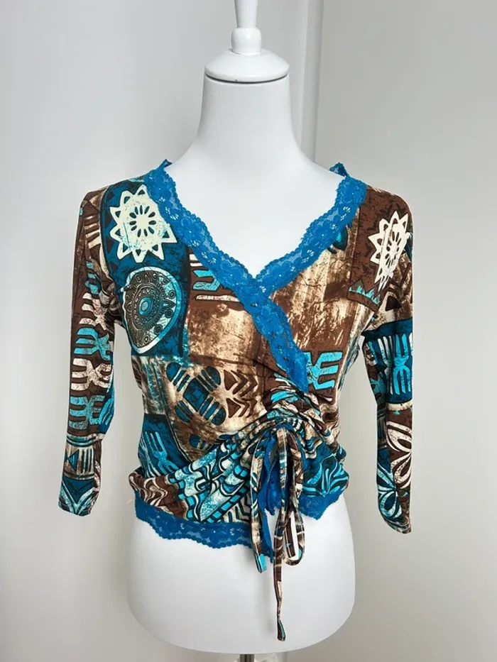 Haut vintage bleu à lacets taille S
