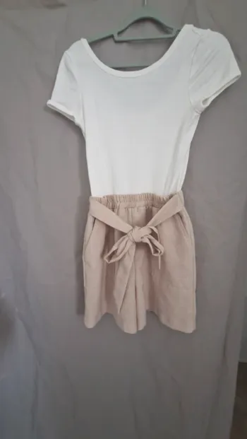 Combi short beige/marron et blanc 36 femme
