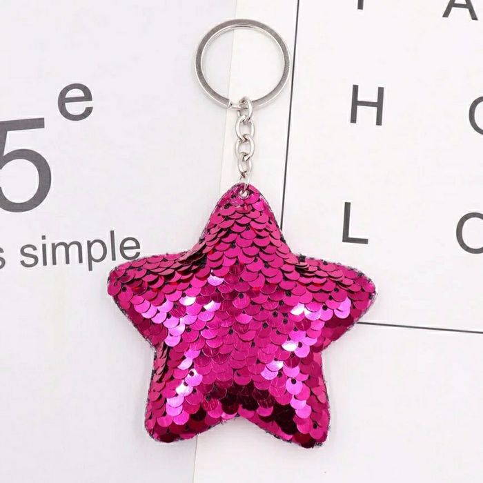 Porte-clés sequins étoile rose fushia
