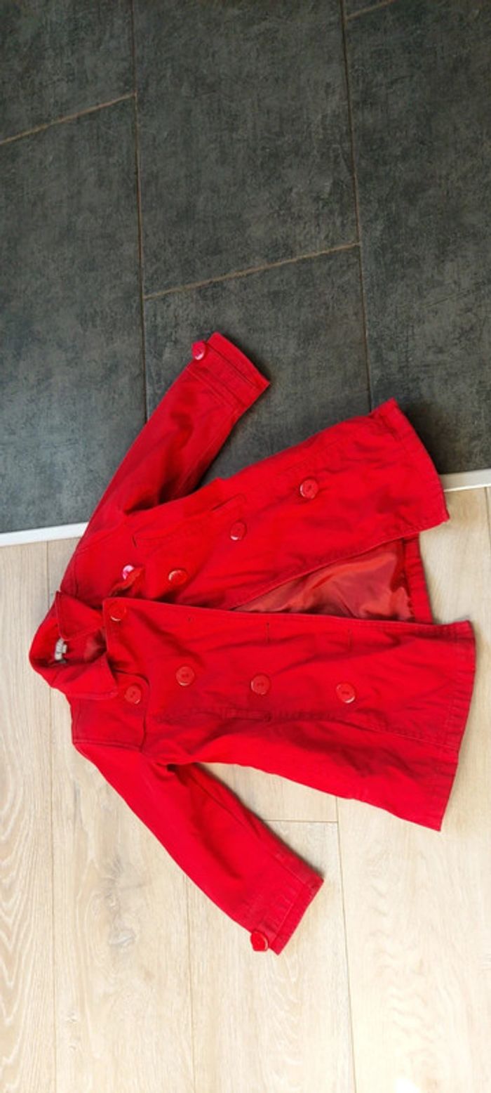 Veste longue,fille, rouge, Vynil Fraise, 4 ans, peu mise