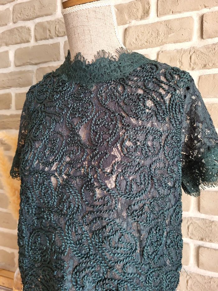 Blouse en dentelle vert émeraude Zara - photo numéro 4
