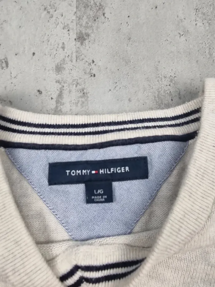 Pull col V Tommy Hilfiger gris clair, L Hommes - photo numéro 3