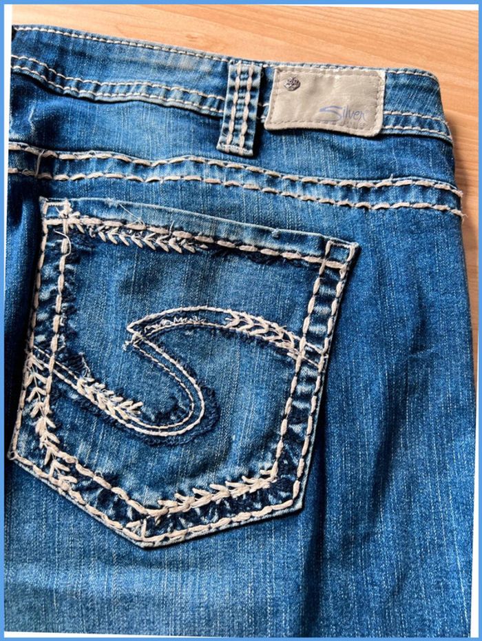 Short en jean vintage brodé bleu marine – Femme XXL - photo numéro 7