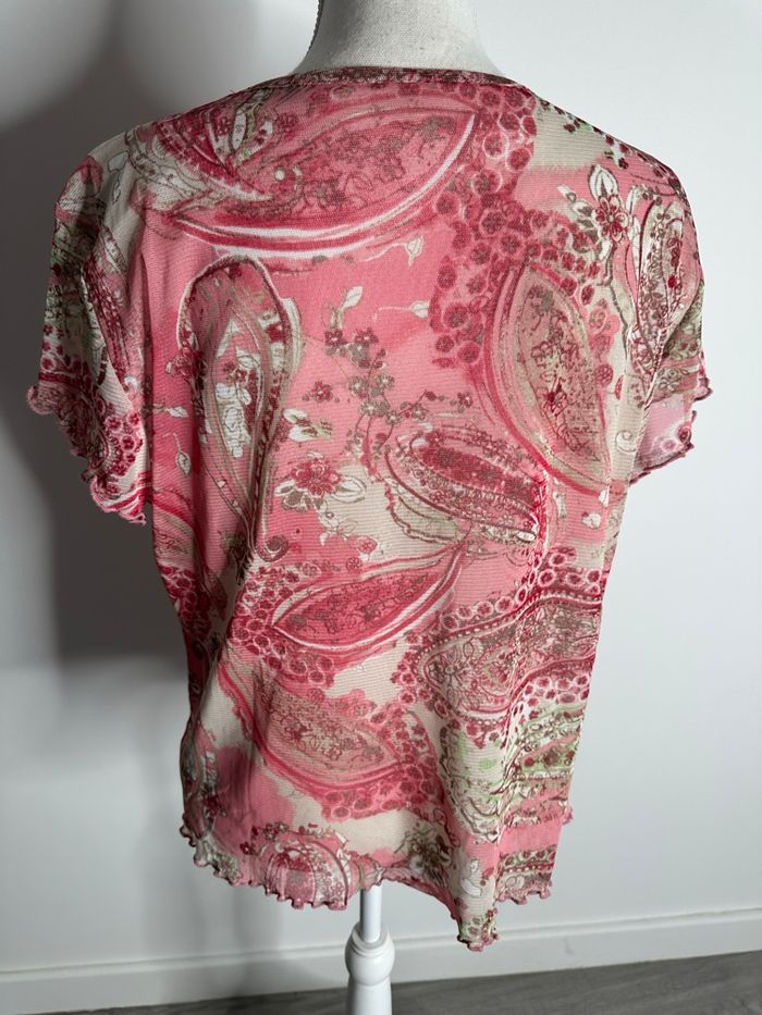Top en mesh paisley fleurs rose et crème Y2K T42 XL - photo numéro 5