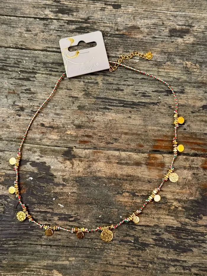 Collier habaha Paris cordons tresses grigris pampilles médailles acier inoxydable or - photo numéro 5