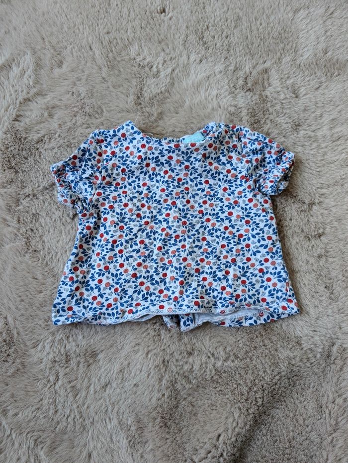 Ensemble Obaibi salopette+ tee-shirt rouge et bleu en taille 3 mois - photo numéro 5