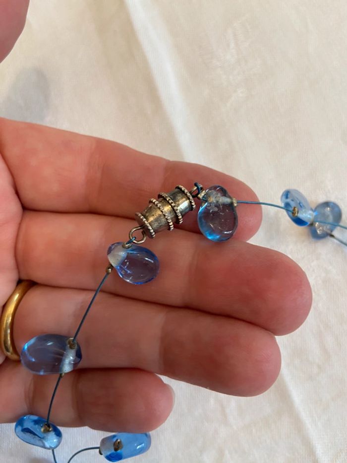 Collier façon rivière de perles, perles de verre bleues - photo numéro 7