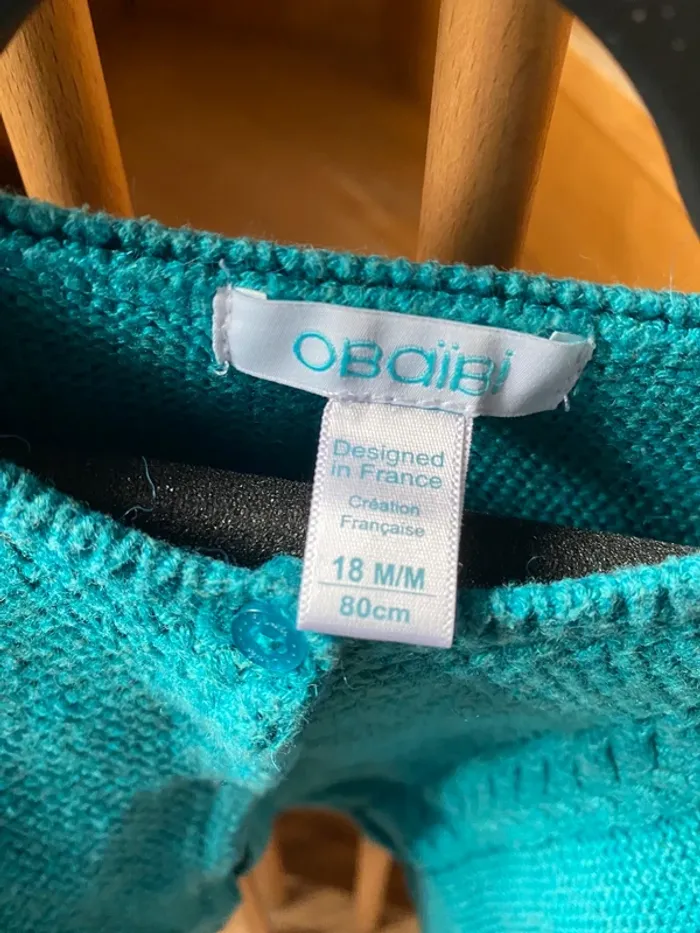 Gilet tricot bleu canard Obaïbi 18m - photo numéro 3