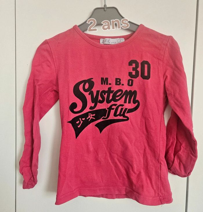 👚 T-shirt manches longues rose fuchsia – 2 ans