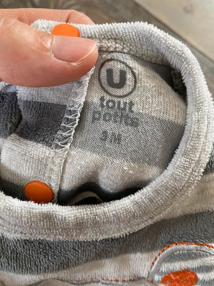 Pyjama grenouillère 3 mois gris et orange 100% câlin souris - photo numéro 3