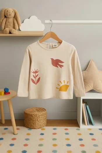 T-shirt manches longues beige motifs nature Tape à l’Œil – 36M (98 cm)